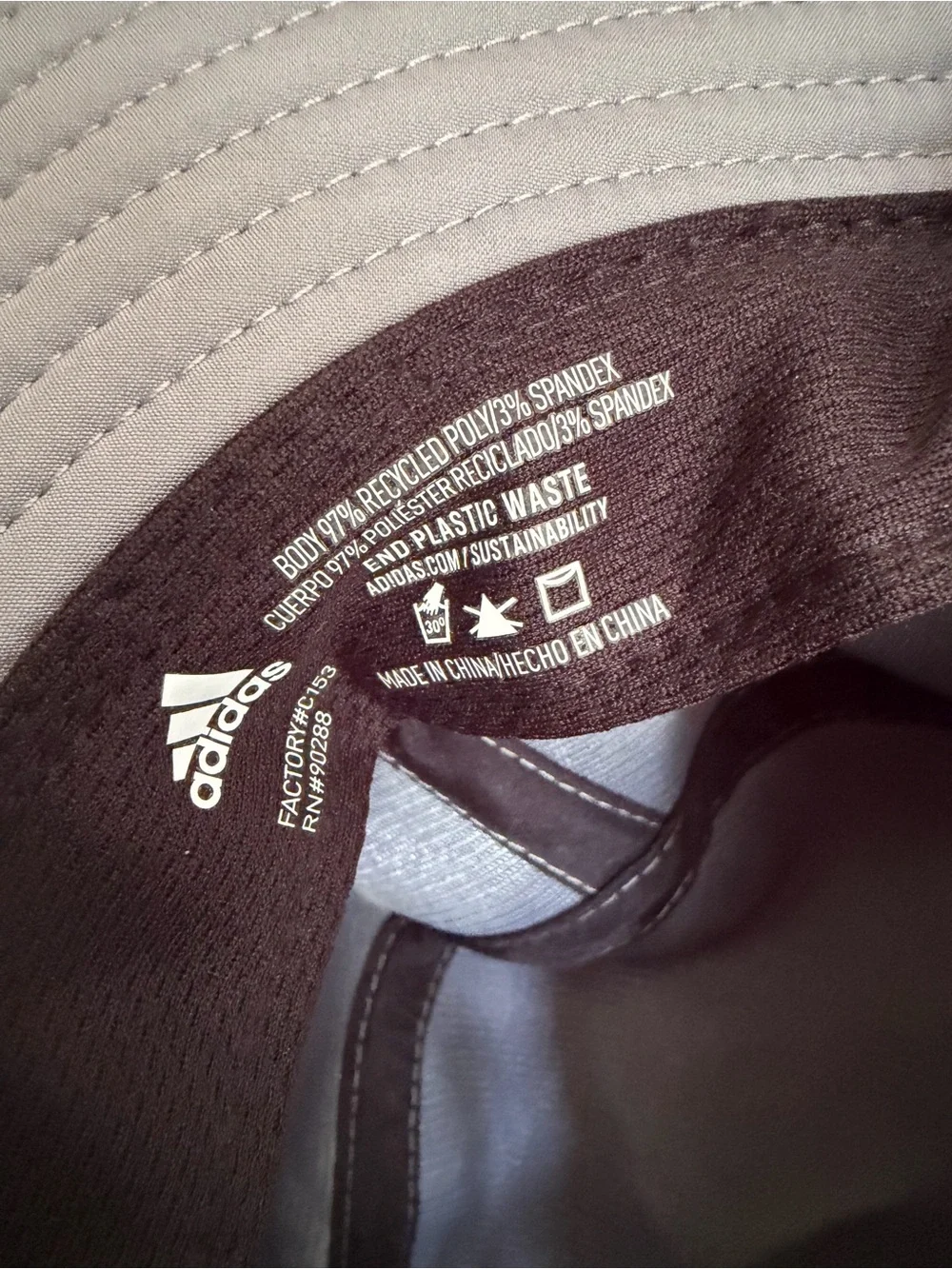 adidas Light Gray Outdoor Bucket Hat with Black Logo and Chin Strap